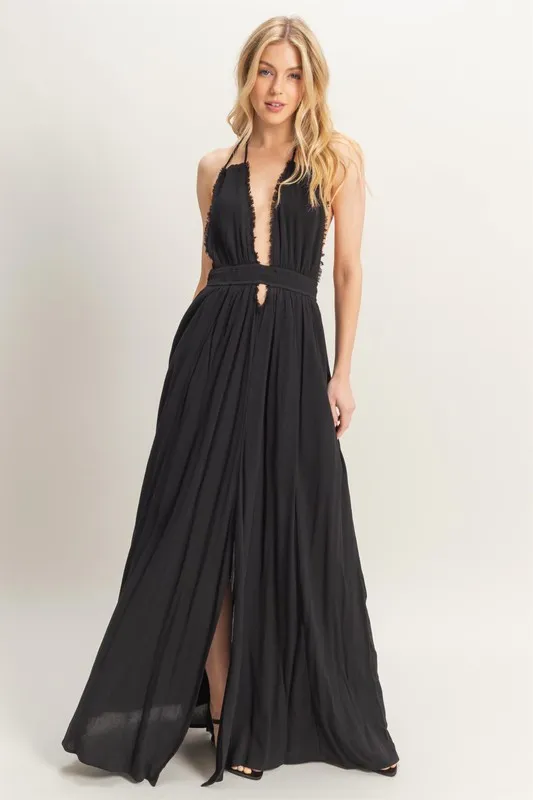 Halter-Neck-Fitted-Waist-Flowy-Maxi-Dress-Black-1