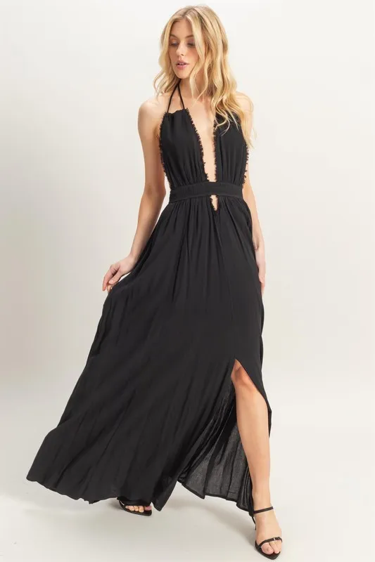 Halter-Neck-Fitted-Waist-Flowy-Maxi-Dress-Black-2