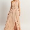 Halter Neck Fitted Waist Flowy Maxi Dress - Camel