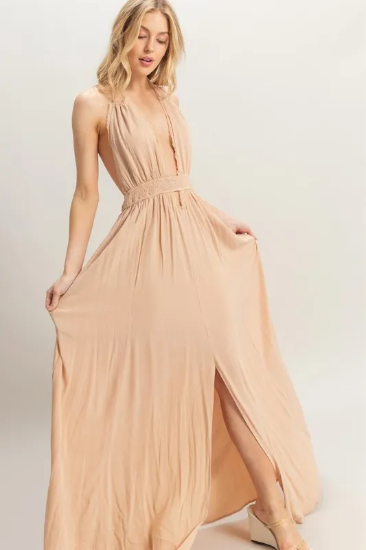 Halter-Neck-Fitted-Waist-Flowy-Maxi-Dress-Camel-2