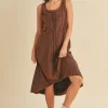 High-Low Hem Scoop Neck Midi Tank Dress - Brown
