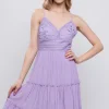 Lace Detail Tied V-Neck Mini Cami Dress - Lavender