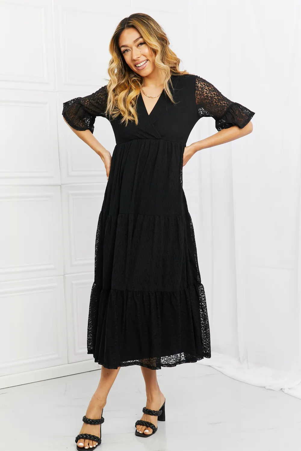 Lovely Lace Full Size Tiered Dress - Black