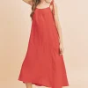 Midi Cami Dress with Pockets - Coral
