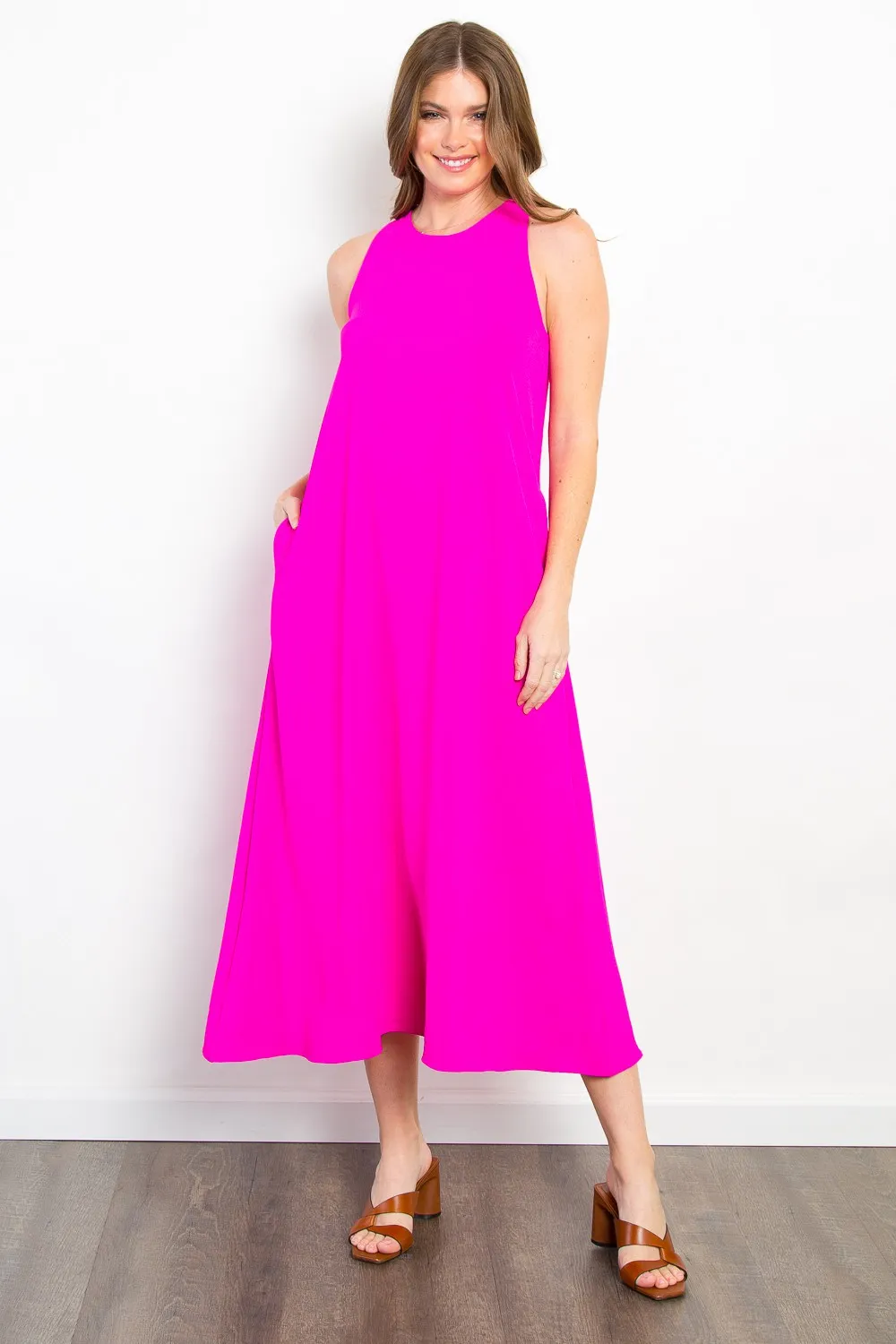 Midi-Tank-Dress-with-Pockets-Magenta Midi Tank Dress with Pockets - Magenta