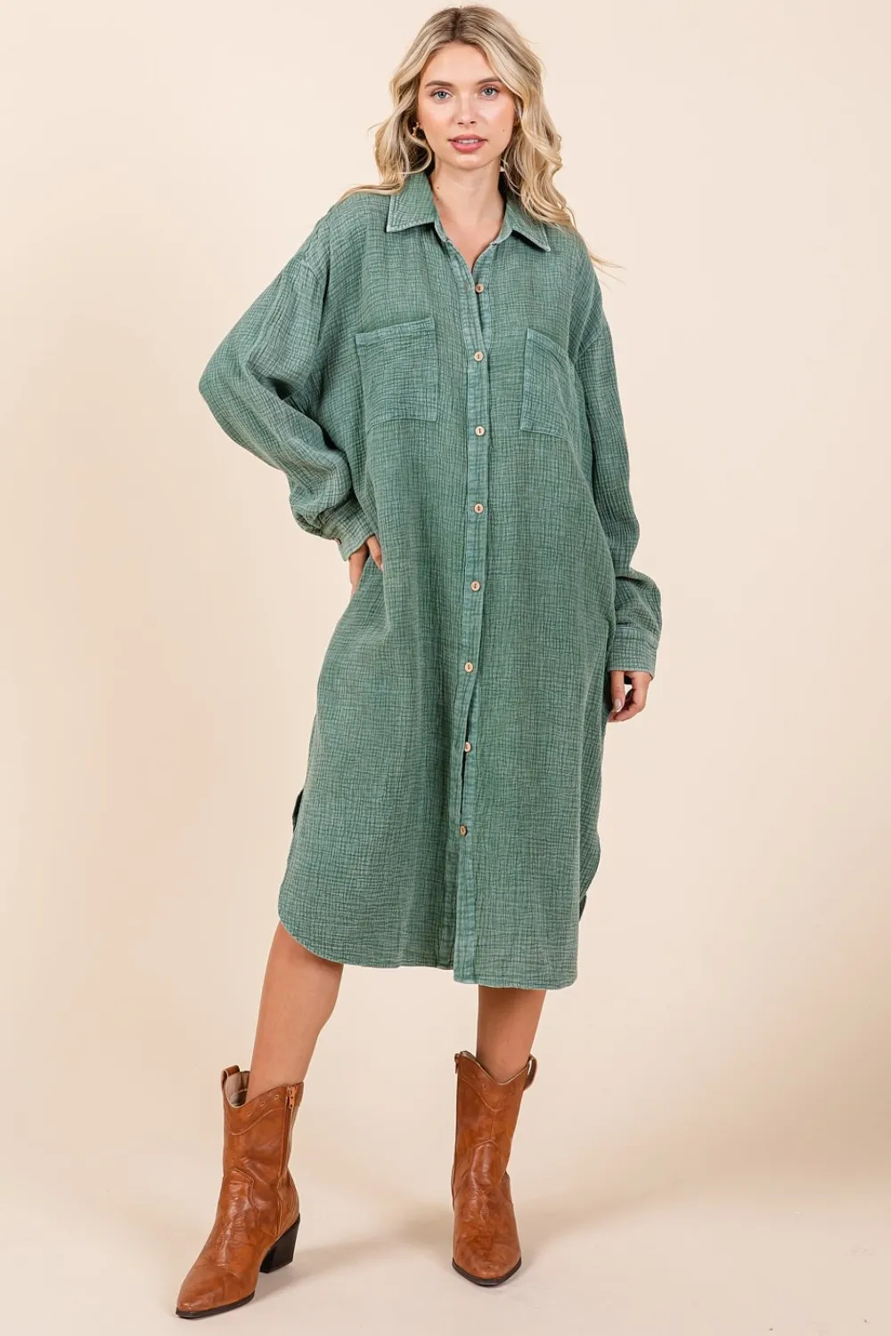 Mineral-Wash-Cotton-Gauze-Midi-Shirt-Dress-Pine-1