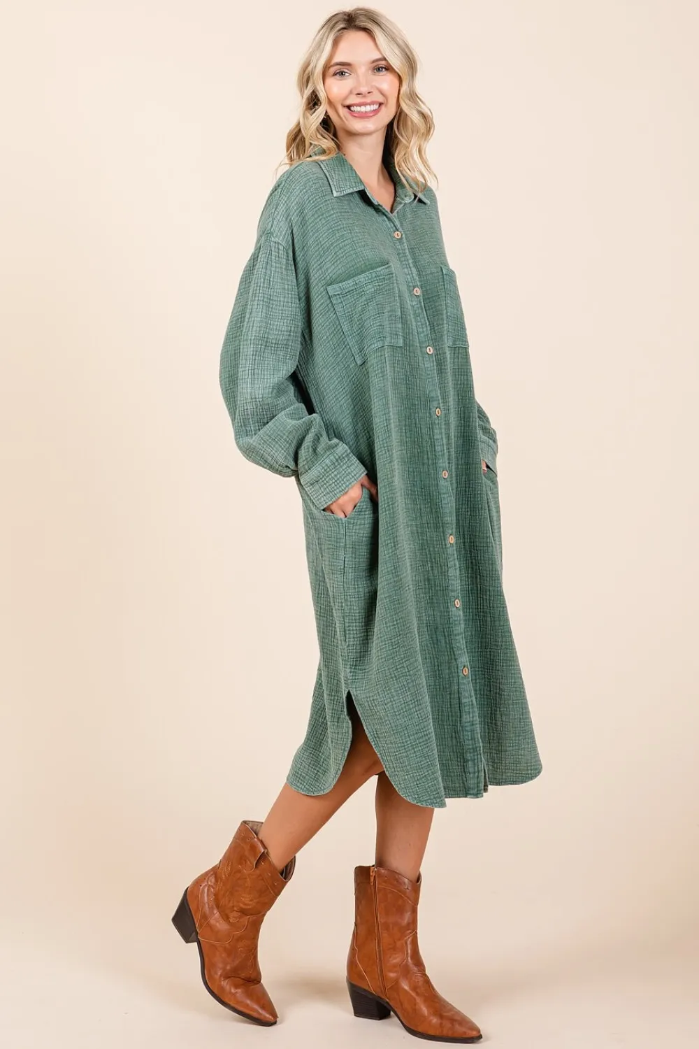 Mineral-Wash-Cotton-Gauze-Midi-Shirt-Dress-Pine-2