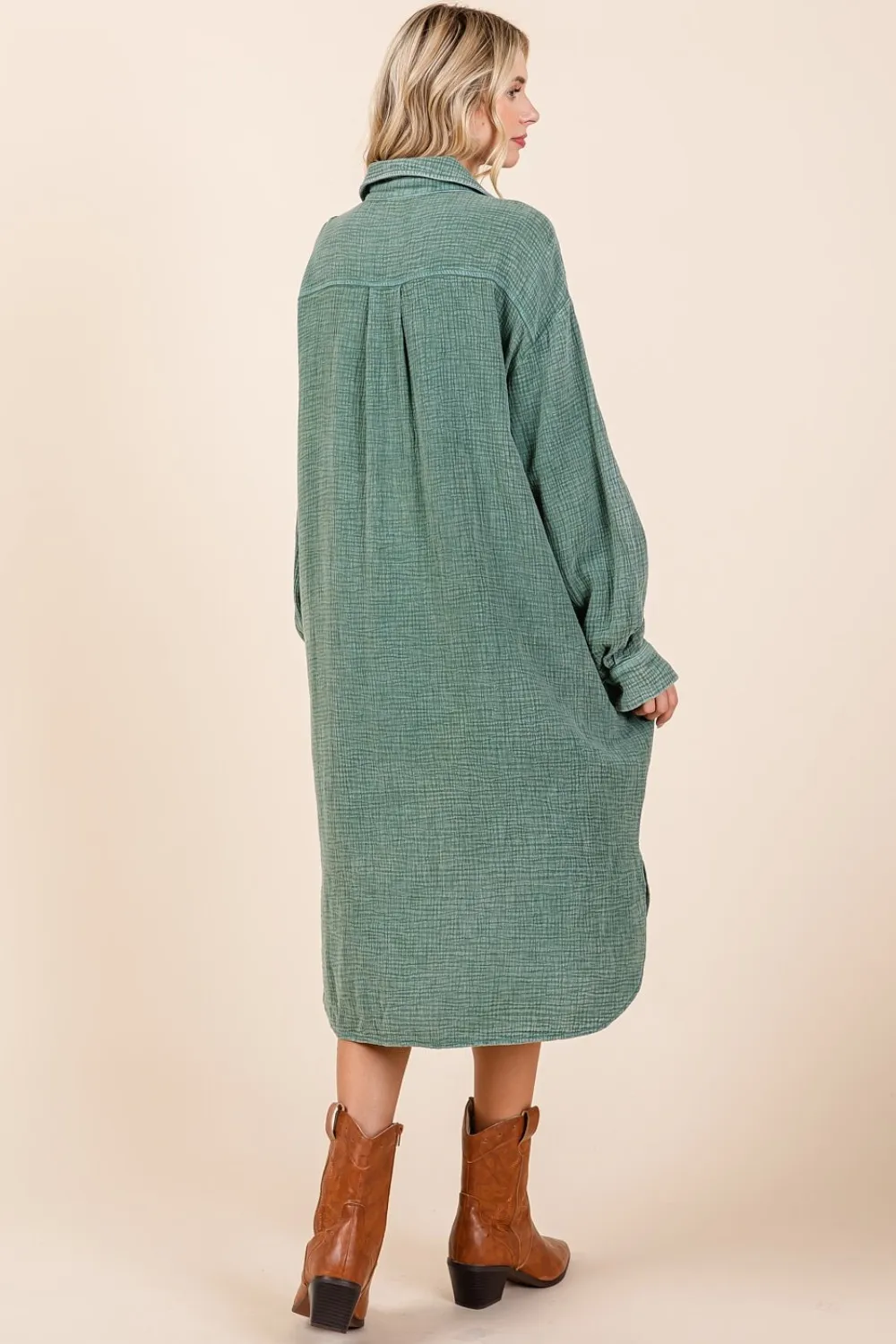 Mineral-Wash-Cotton-Gauze-Midi-Shirt-Dress-Pine-3