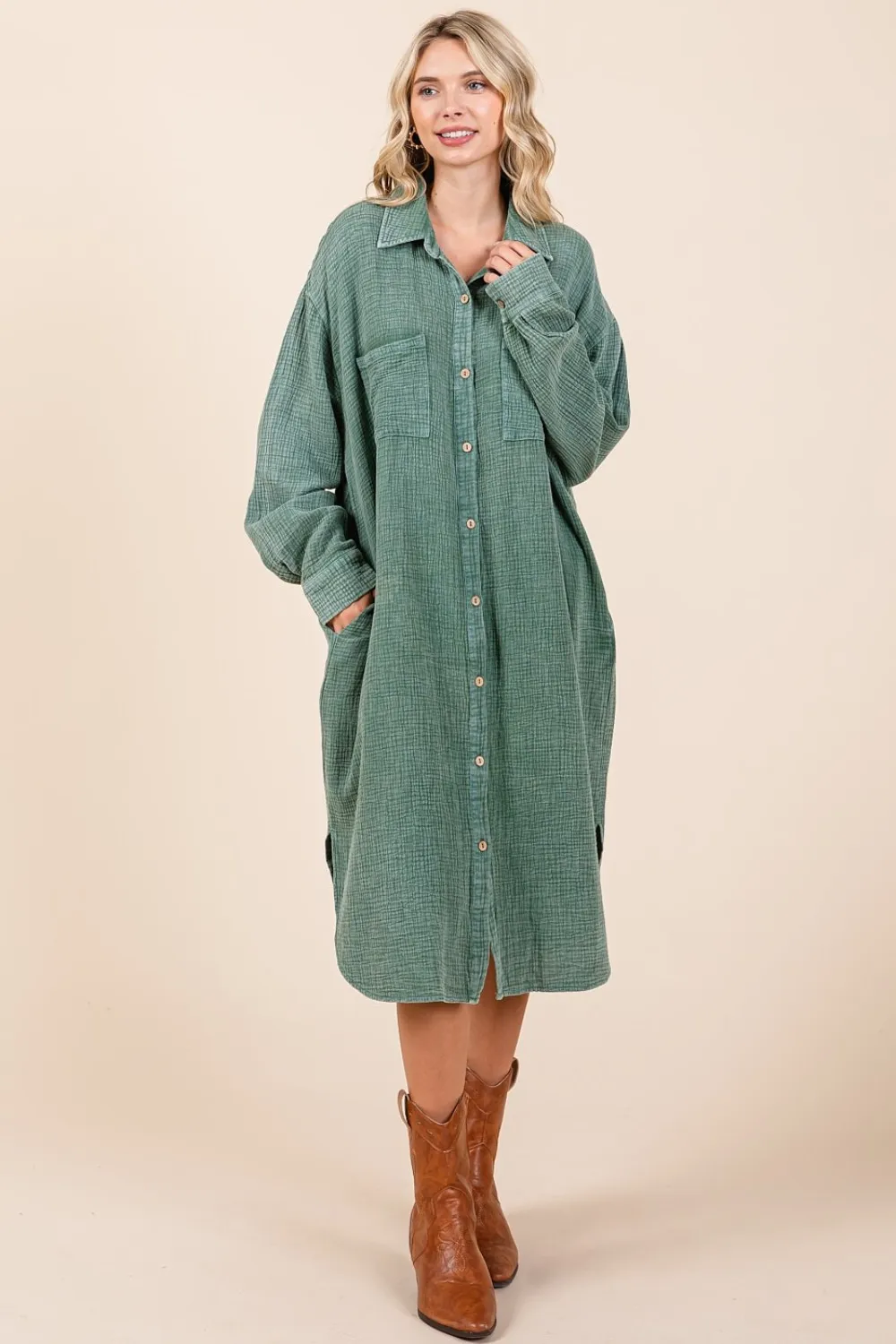 Mineral-Wash-Cotton-Gauze-Midi-Shirt-Dress-Pine-4