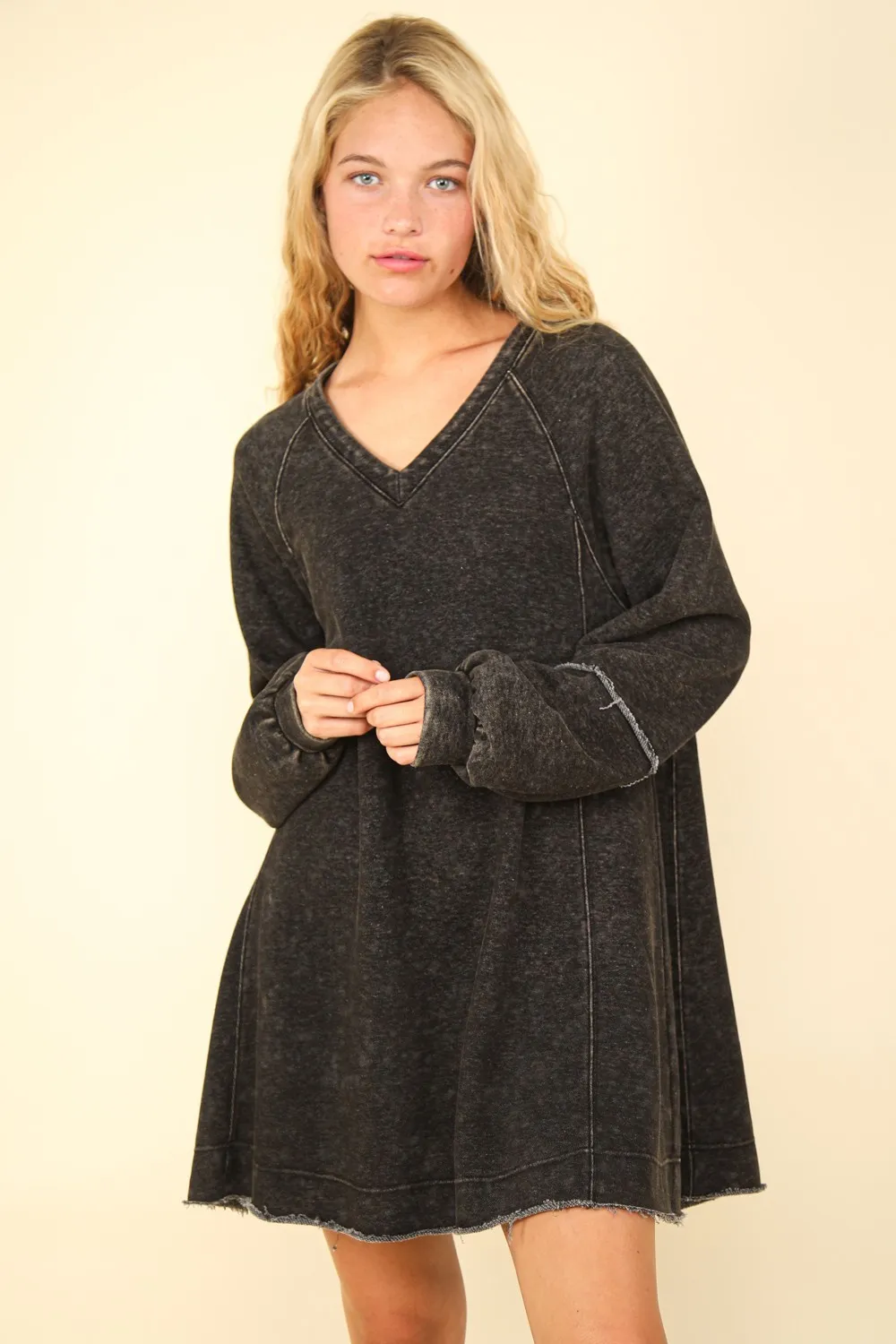 Mineral-Washed-Oversized-A-Line-Mini-Dress-Black Mineral Washed Oversized A-Line Mini Dress - Black