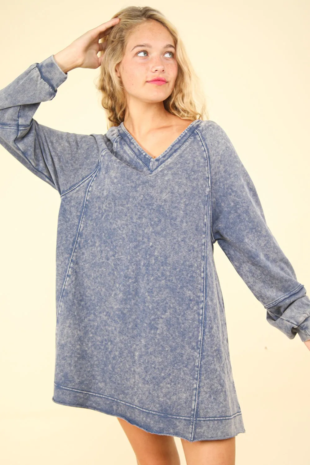 Mineral-Washed-Oversized-A-Line-Mini-Dress-Denim Mineral Washed Oversized A-Line Mini Dress - Denim