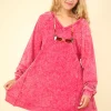 Mineral Washed Oversized A-Line Mini Dress - Magenta