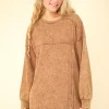 Mineral Washed Oversized Sweatshirt Mini Dress - Camel