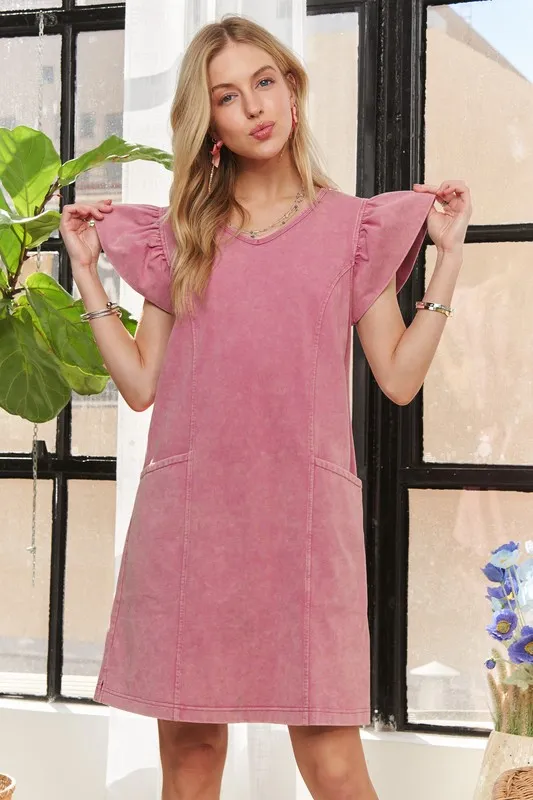 Mineral-Washed-V-Neck-Ruffled-Cap-Sleeve-Dress-Mauve-1