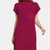Mock Neck Short Sleeve Sweater Dress - Cabernet