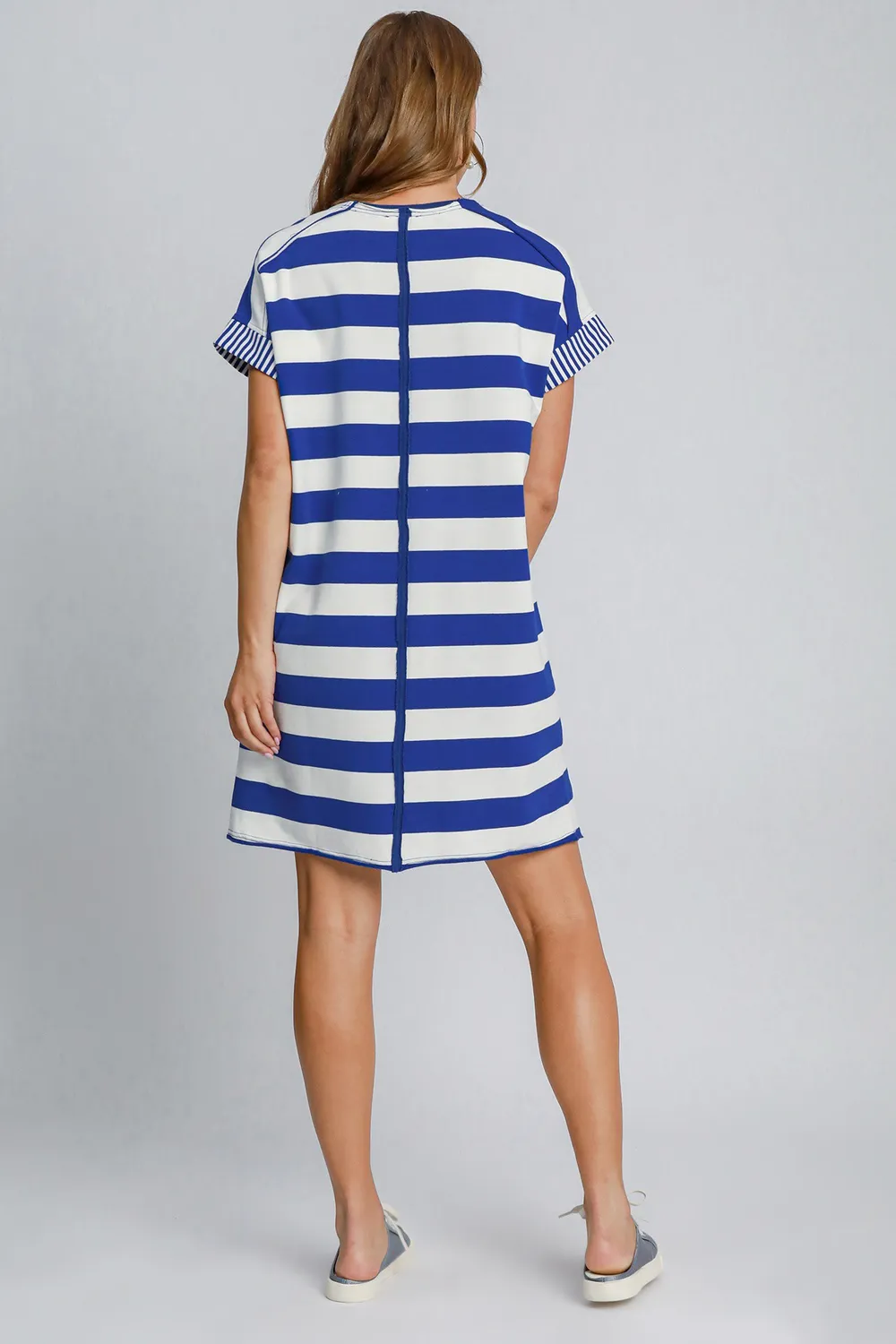 Peace-Applique-Striped-Short-Sleeve-Mini-Dress-Royal-Blue-2
