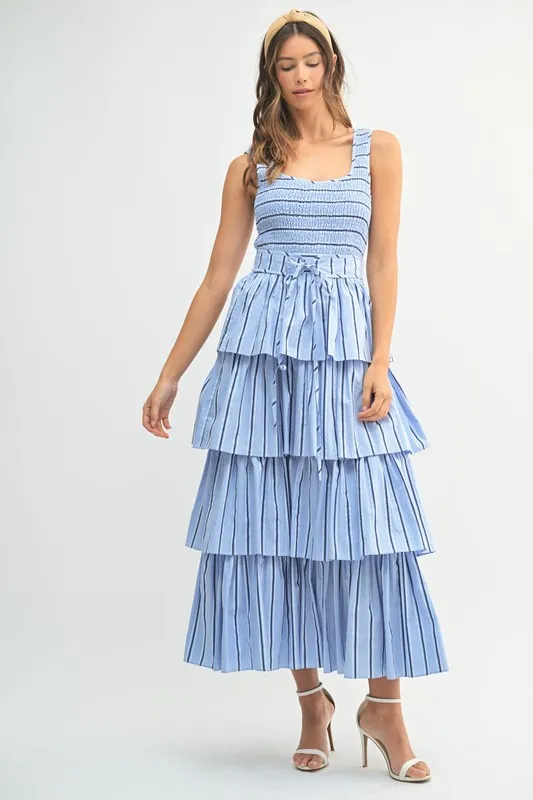 Pin-Stripe-Smocked-Bodice-Layered-Midi-Dress-Blue-2