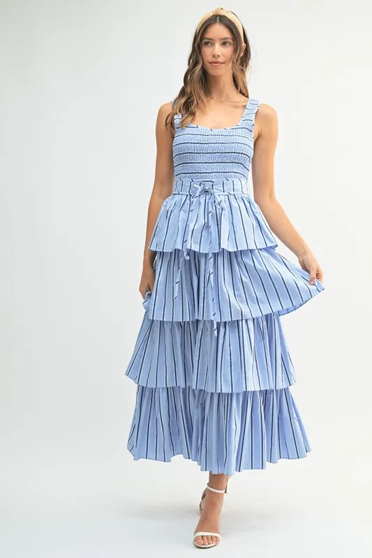 Pin-Stripe-Smocked-Bodice-Layered-Midi-Dress-Blue-3
