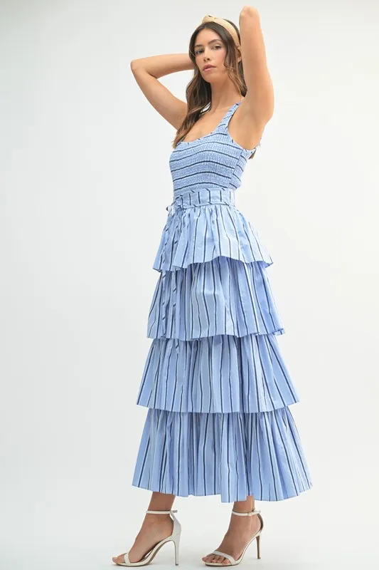 Pin-Stripe-Smocked-Bodice-Layered-Midi-Dress-Blue-4