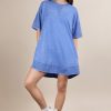 Plus Size Mineral Washed Comfy Casual Knit Mini Dress - Blue