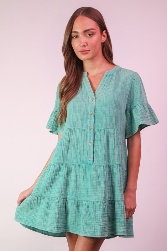 Plus Size Mineral Washed Woven Mini Dress - Jade