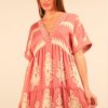 Plus Size Printed V-Neck Woven Mini Dress - Blush