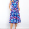 Print Ruffled Midi Dress with Pockets - Royal Blue