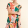 Printed Double Ruffle Sleeve Dress - Greenery
