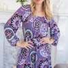 Printed Long Sleeve Mini Dress with Short Liner - Purple