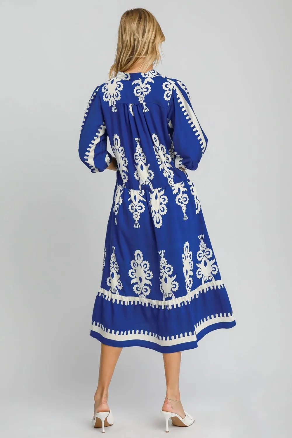 Printed-Notched-Midi-Dress-Royal-Blue-2