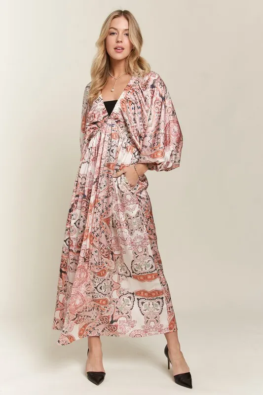Printed-V-Neck-Batwing-Sleeve-Dress-Pale-Blush-4