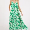 Printed V-Neck Maxi Cami Dress with Pockets - Kelly Green