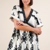 Printed V-Neck Woven Mini Dress - Black