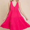 Racerback Tiered Tank Dress - Pink Flash