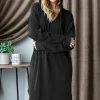 Ribbed Long Sleeve Hooded Dress - Black