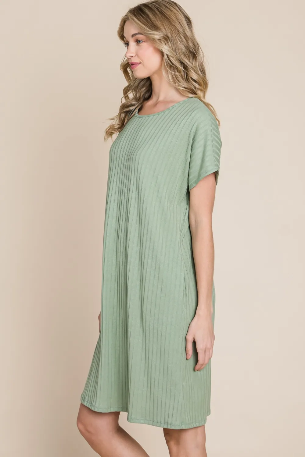 Ribbed-Round-Neck-Short-Sleeve-Dress-Sage-4