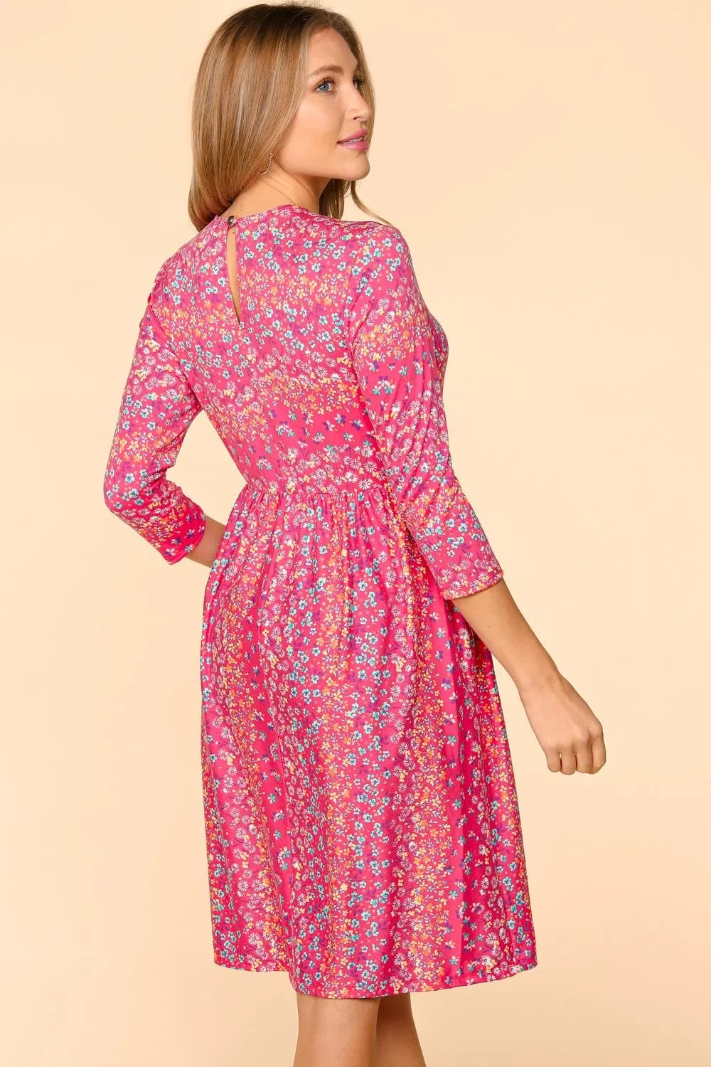 Round-Neck-Floral-Dress-with-Pockets-Fuchsia-2
