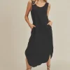 Round Neck Midi Tank Dress with Pockets - Black