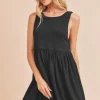 Round Neck Mini Tank Dress - Black