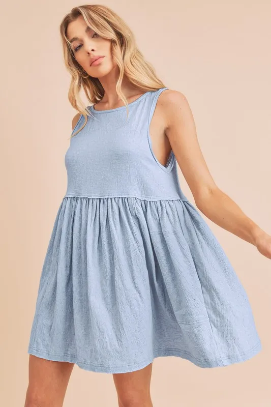 Round-Neck-Mini-Tank-Dress-Light-Blue Round Neck Mini Tank Dress - Light Blue