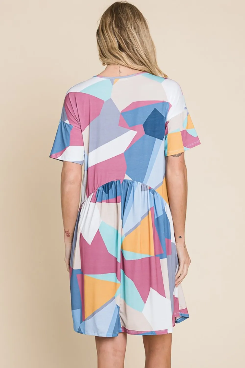 Ruched-Color-Block-Short-Sleeve-Dress-Multicolor-2