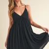 Ruched Plunge Mini Cami Dress - Black