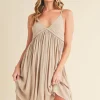 Ruched Plunge Mini Cami Dress - Natural