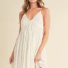 Ruched Plunge Mini Cami Dress - White