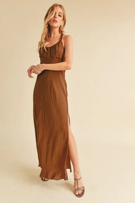 Ruched-Side-Slit-Cutout-Back-Maxi-Cami-Dress-Brown-2