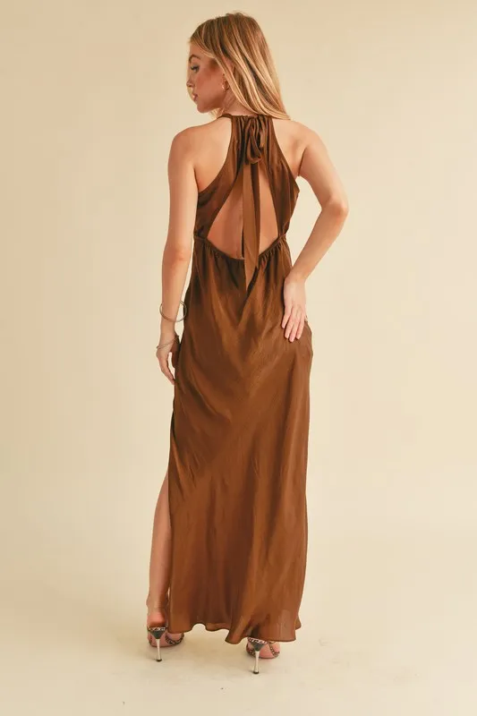 Ruched-Side-Slit-Cutout-Back-Maxi-Cami-Dress-Brown-4