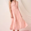 Ruched V-Neck Sleeveless Midi Dress - Blush