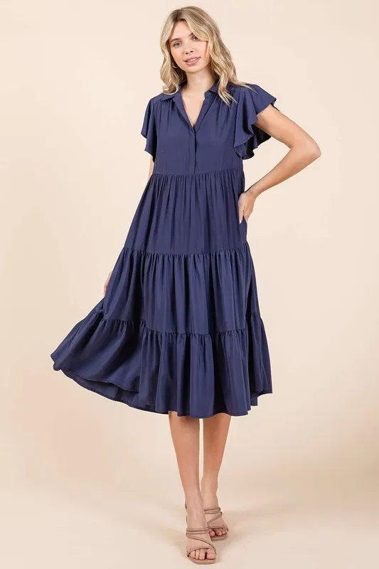 Ruffle-Sleeve-Collared-V-Neck-Tiered-Midi-Dress-Dark-Navy-1