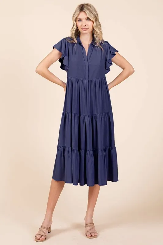 Ruffle-Sleeve-Collared-V-Neck-Tiered-Midi-Dress-Dark-Navy-2