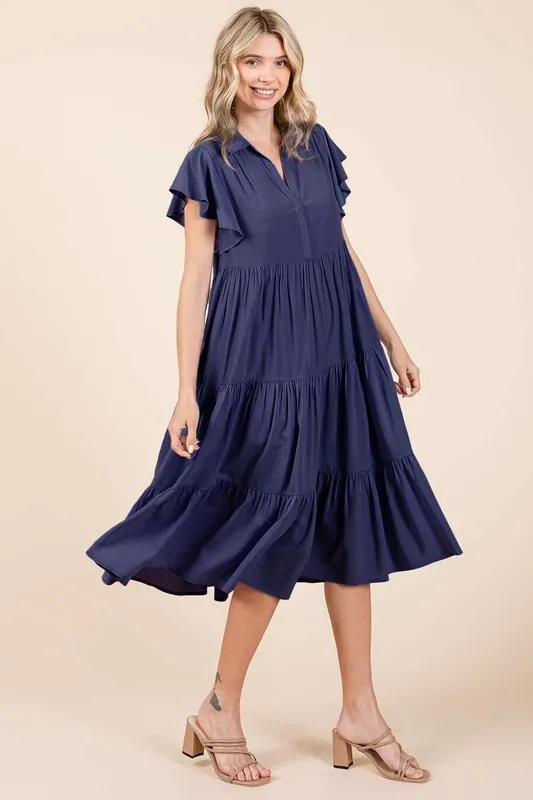 Ruffle-Sleeve-Collared-V-Neck-Tiered-Midi-Dress-Dark-Navy-3